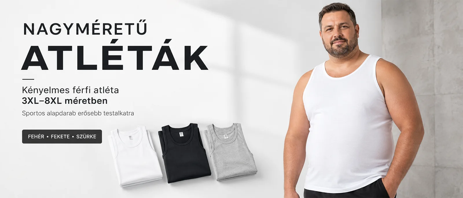Nagyméretű férfi atléta 3XL–8XL méretben, kényelmes szabással