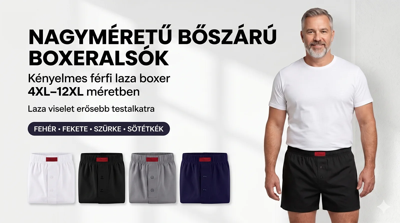 Nagyméretű bőszárú pamut boxeralsók 4XL–12XL méretben