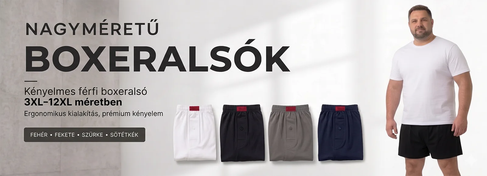 Nagyméretű férfi boxeralsók kényelmes szabással
